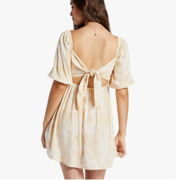 Roxy Satin Sands Mini Dress Open Tie Back Sun Dress White & Beige XL Summer - Picture 1 of 7